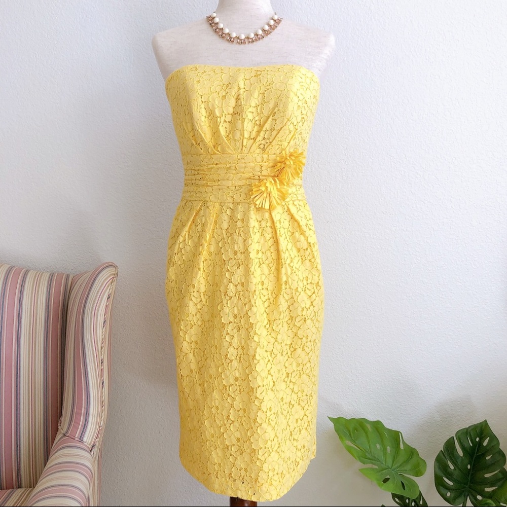 David’s Bridal Yellow Lace Bodice Dress Sz 8